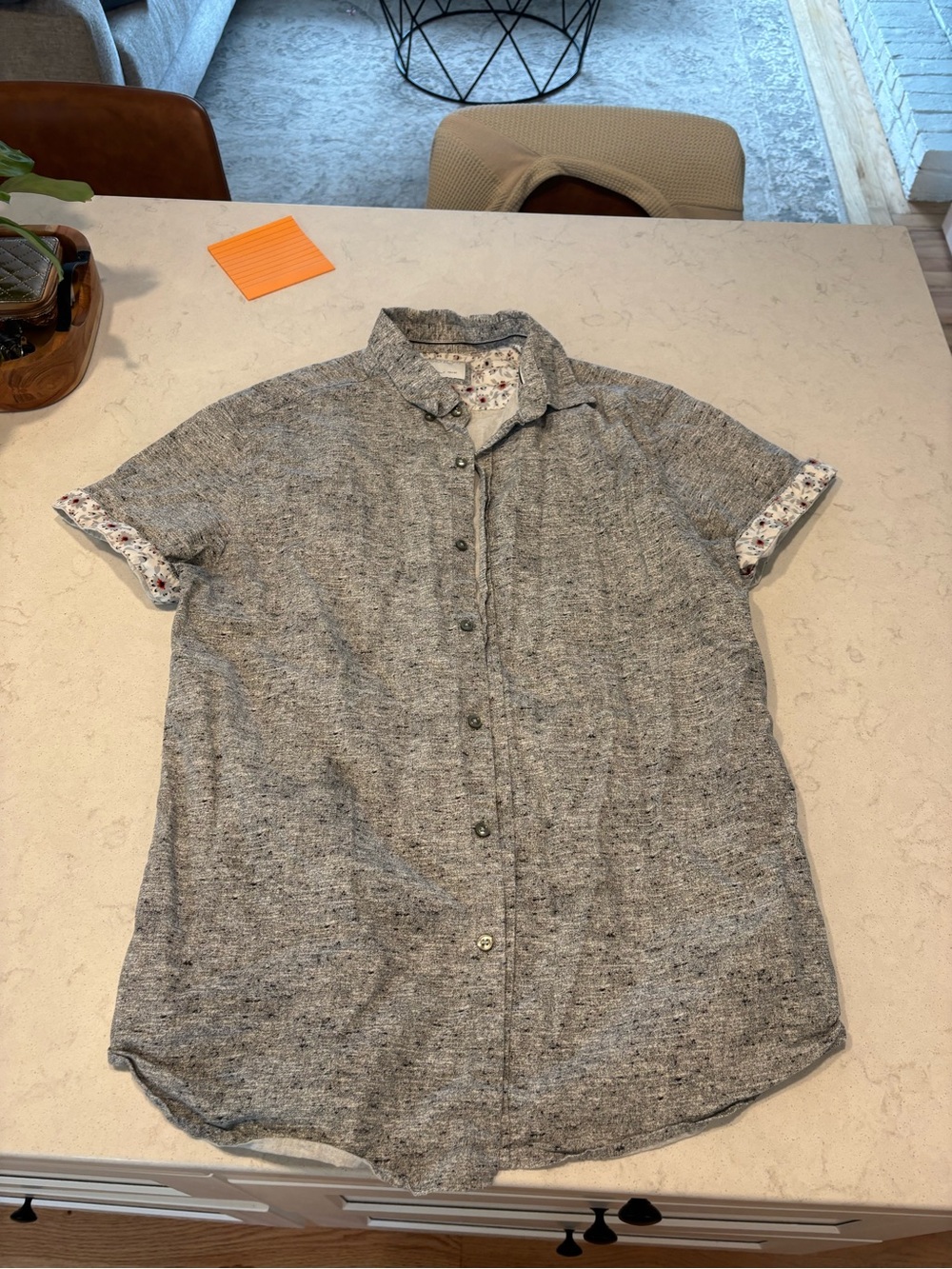 Denim & Flower Men's Short-Sleeve Button-Down Shirt in Heather Gray